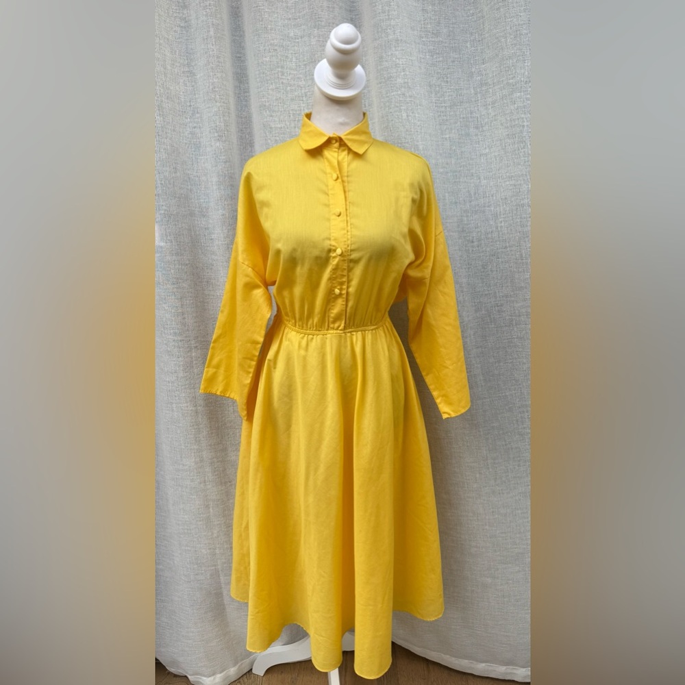 American Shirt Dress bright canary yellow long sleeve shirt a line dress